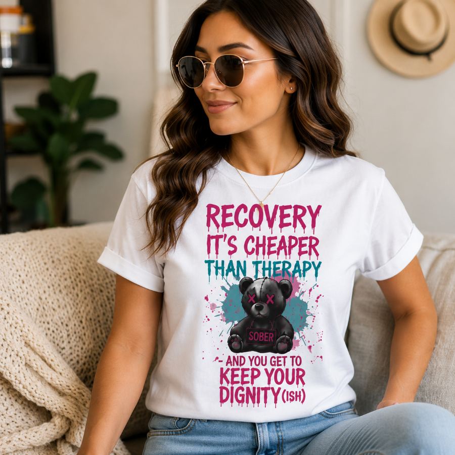 Cheaper Than Therapy — Sober Bear Tee — Slick Licks Labs single drop T-shirt design