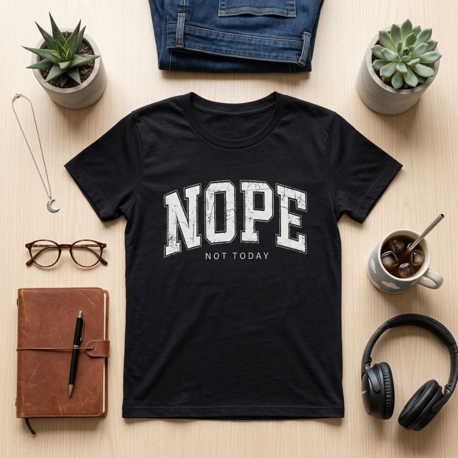 Nope, Not Today — Vintage Varsity Tee — Slick Licks Labs single drop T-shirt design