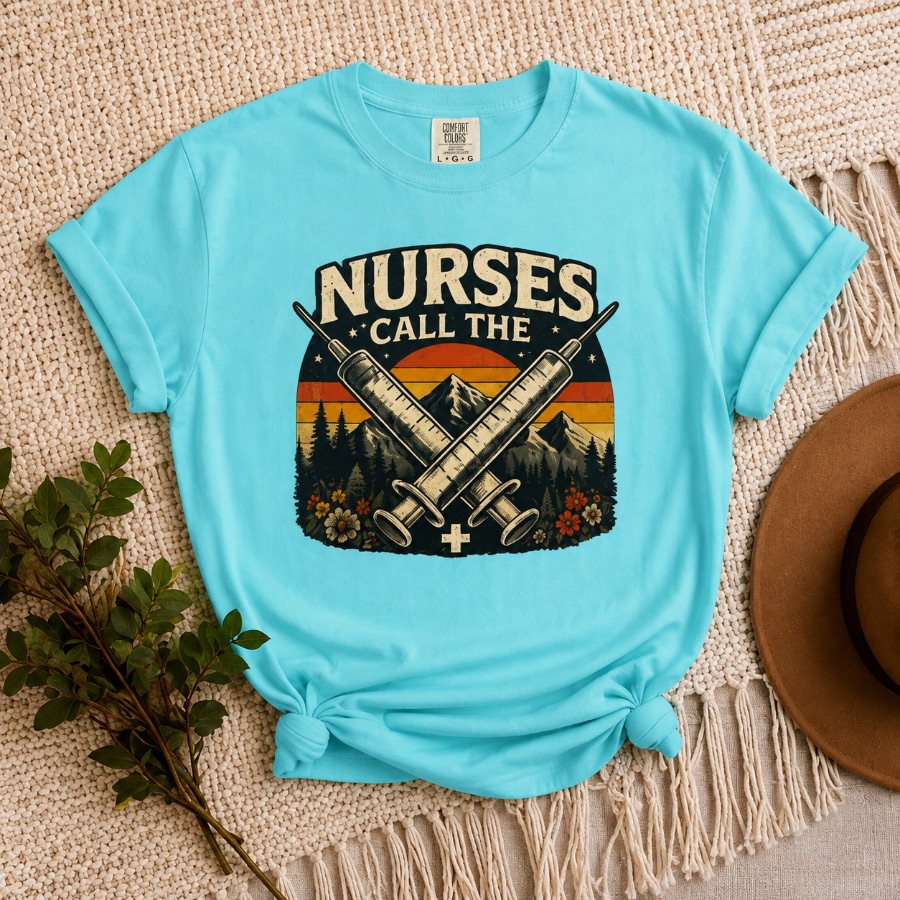 Nurses Call the Shots Comfort Colors Tee, Vintage Nurse Shir — Slick Licks Labs single drop T-shirt design