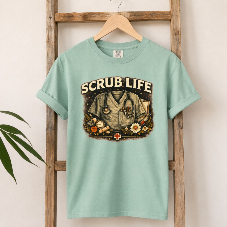 Vintage Scrub Life Nurse T-Shirt, Garment-Dyed Cotton, RN Gi — Slick Licks Labs single drop T-shirt design