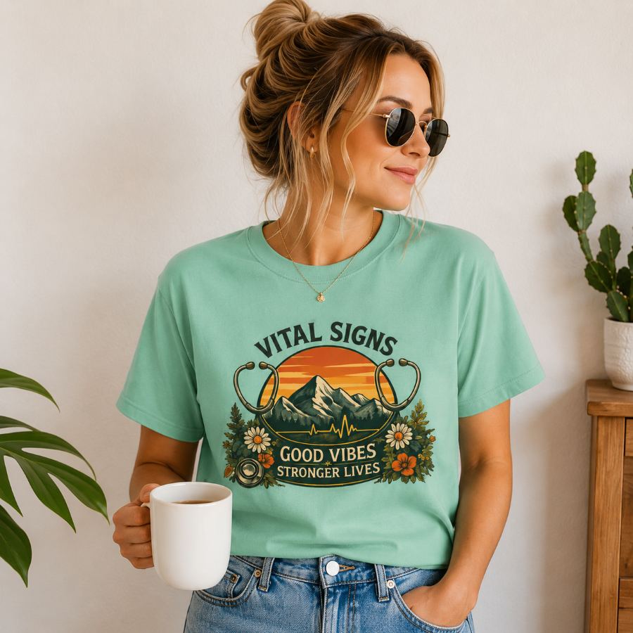 Vital Signs — Good Vibes Nurse Tee — Slick Licks Labs single drop T-shirt design